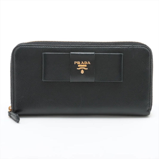 Prada Saffiano Fiocco Leather Zippy Wallet Black