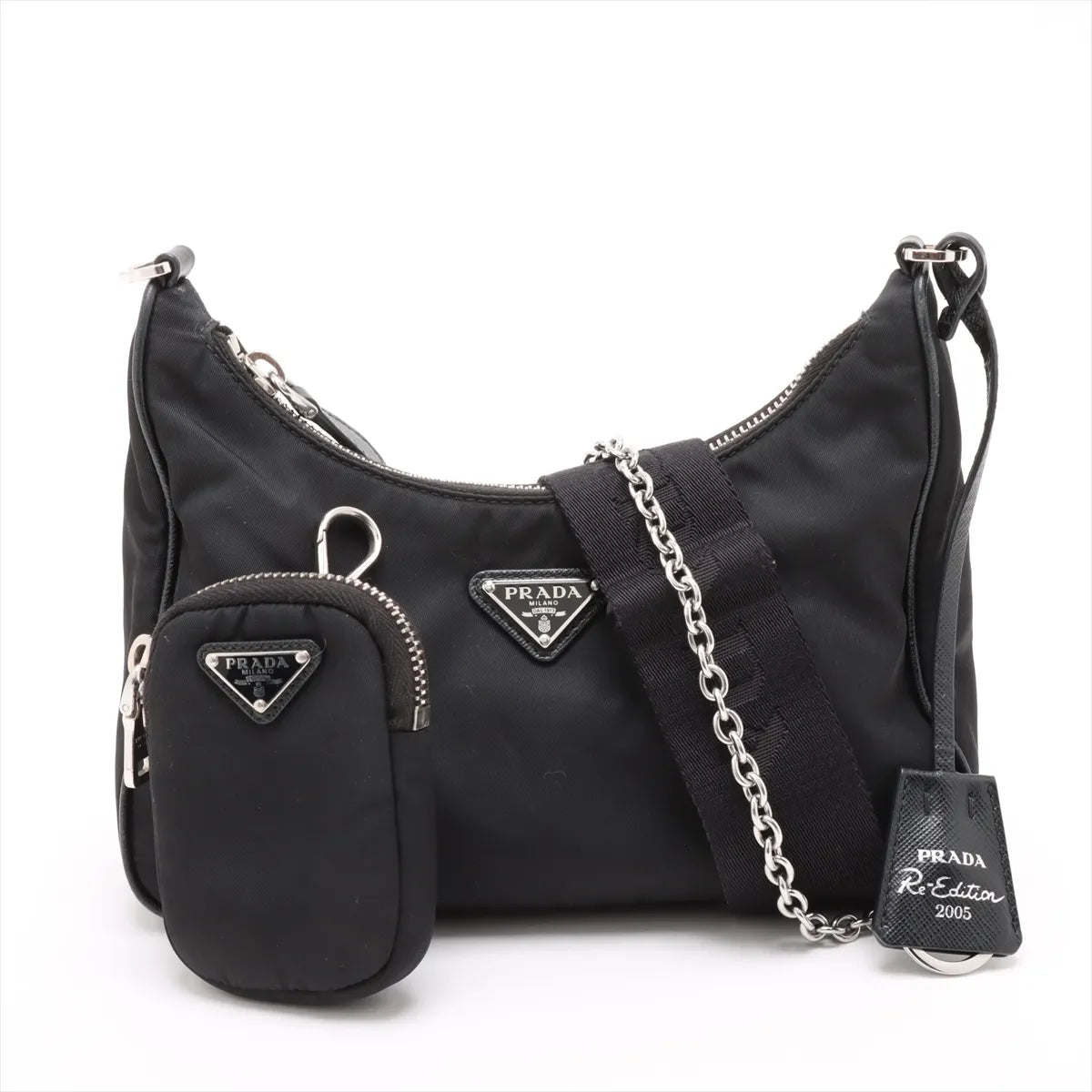 Prada Tessuto Nylon Leather Two-Way Shoulder Bag Black