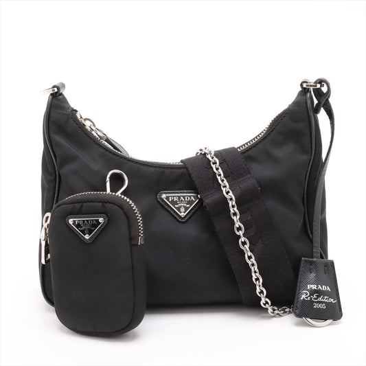 Prada Tessuto Nylon Leather Two-Way Shoulder Bag Black