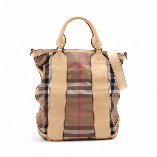 Burberry Nova Check Canvas Leather Two-Way Handbag Beige