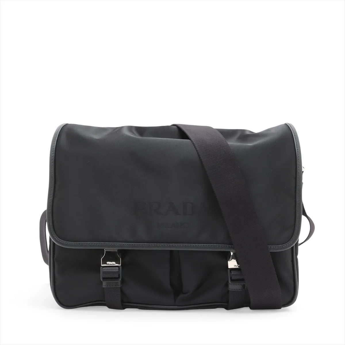 Prada Tessuto Nylon Leather Shoulder Bag Black