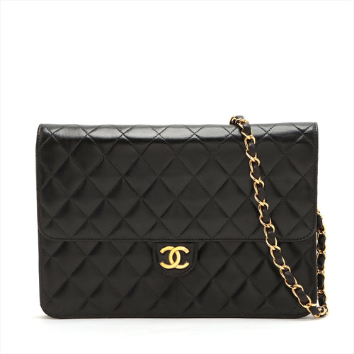 Chanel Matelasse Lambskin Single Flap Chain Shoulder Bag Black