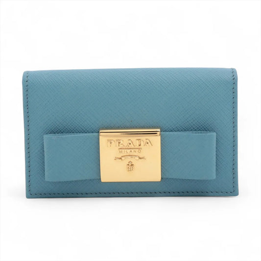 Prada Saffiano Fiocco Leather Card Case Blue