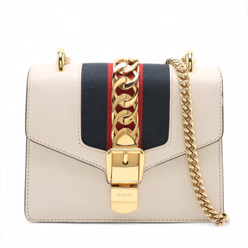 Gucci Sylvie Leather Chain Shoulder Bag White