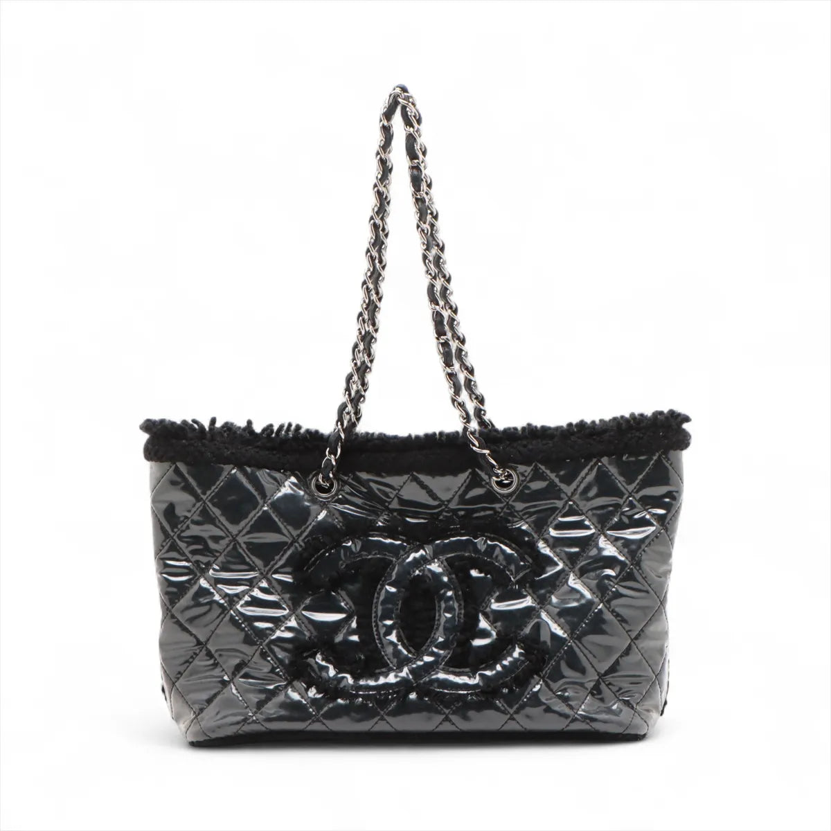 Chanel Matelasse Vinyl x Boa Chain Tote Bag Black