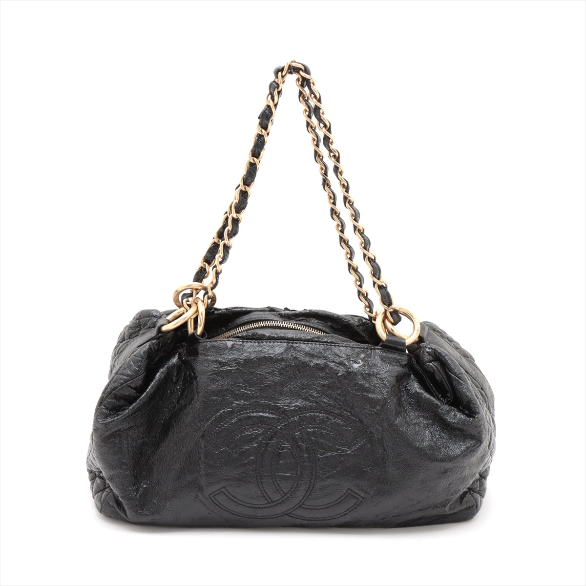 Chanel CC Logo Leather Chain Shoulder Bag Black