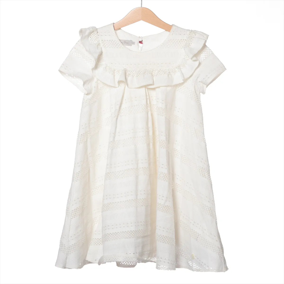 Christian Dior Cotton Eyelet Ruffle Kids Dress White