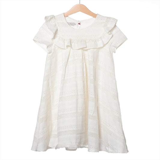Christian Dior Cotton Eyelet Ruffle Kids Dress White