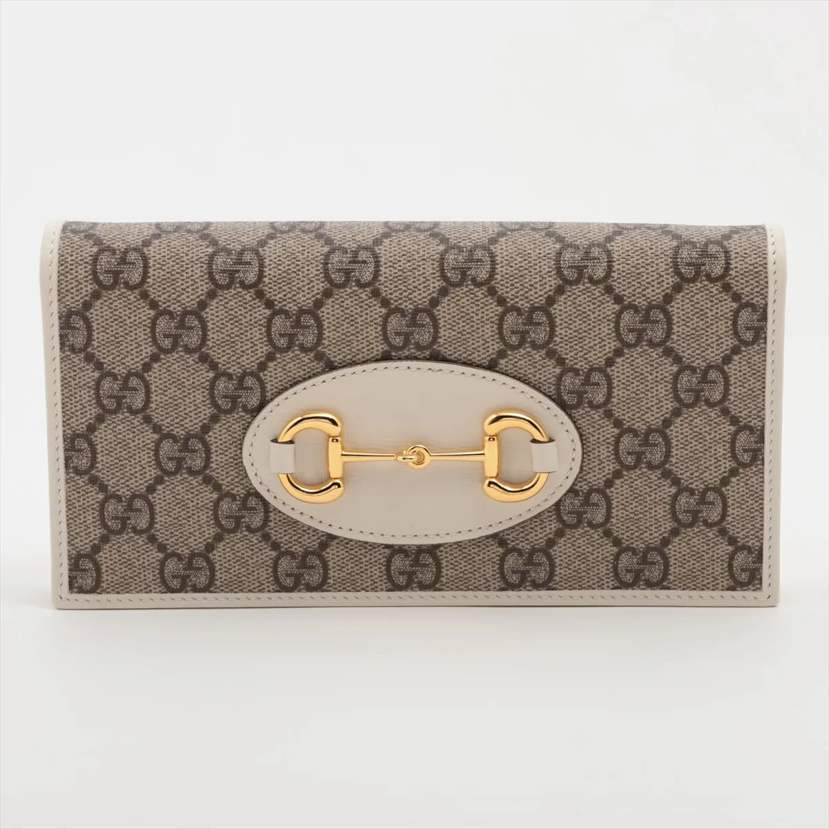 Gucci GG Supreme Horsebit Chain Wallet Beige x White
