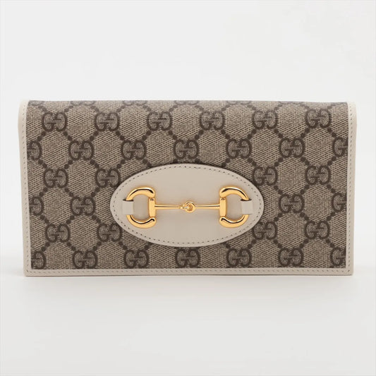 Gucci GG Supreme Horsebit Chain Wallet Beige x White