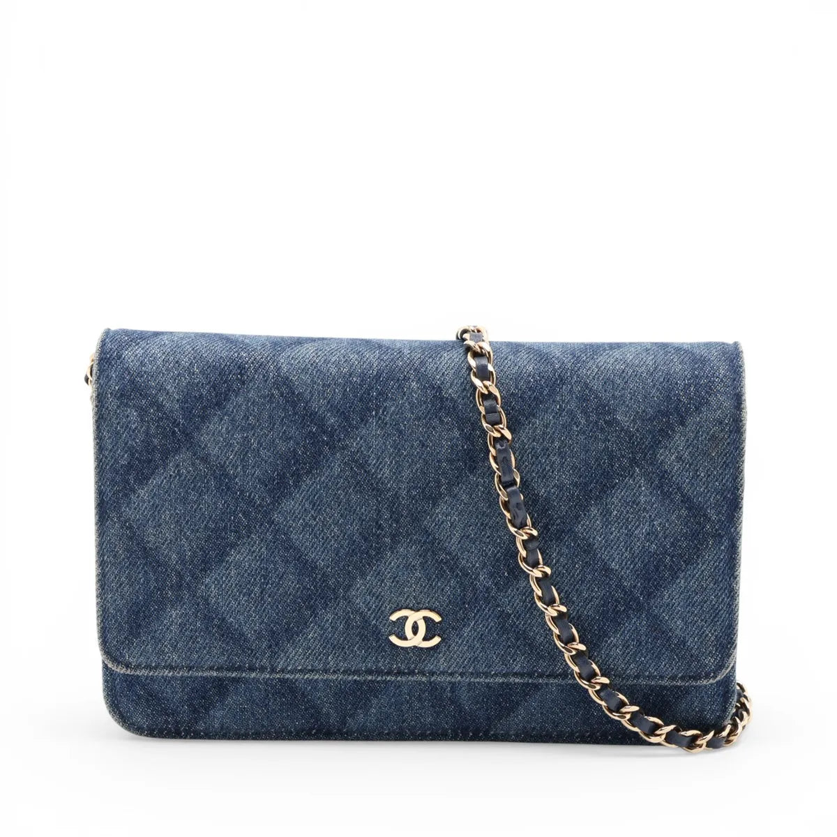 Chanel CC Logo Matelasse Denim Wallet on Chain Blue