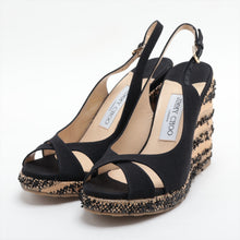 Load image into Gallery viewer, #1 Jimmy Choo Canvas Leather Wedge Sandal Black