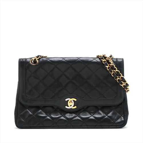 Best Chanel Matelasse Lambskin Paris Double Flap Double Chain Bag Black