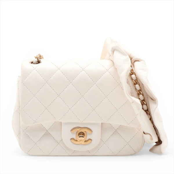 Chanel CC Logo Matelasse Lambskin Single Flap Single Chain Bag White