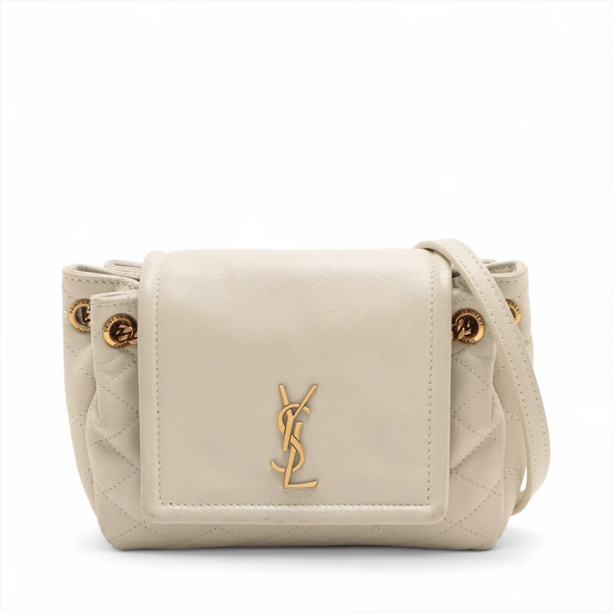Saint Laurent Paris Mini Nolita Leather Chain Shoulder Bag White