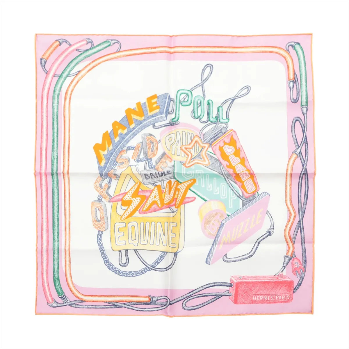Hermes Carre 45 Chevaloscope Neon Silk Scarf