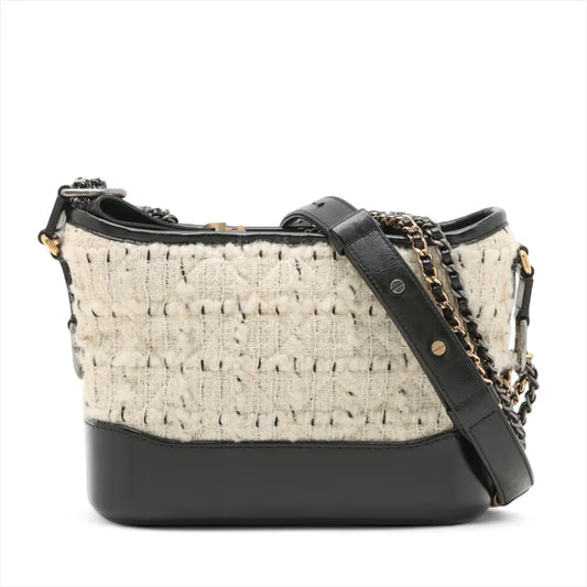 Chanel Matelasse Gabrielle Doo Tweed Leather Chain Shoulder Bag Black x White