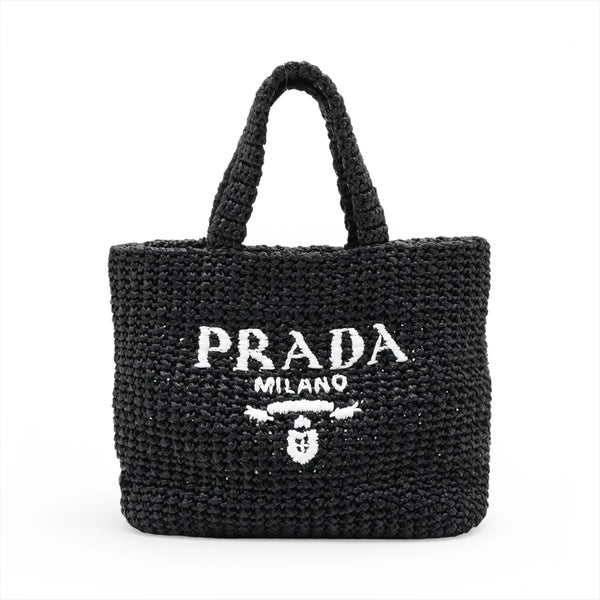Prada Raffia Tote Bag Black