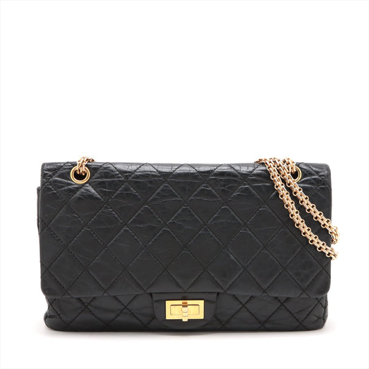 Chanel 2.55 Matelasse Maxi Vintage Calf Double Flap Double Chain Bag Black