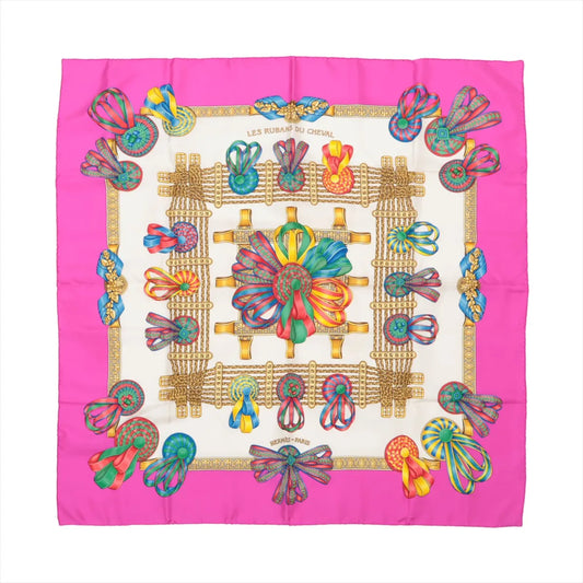 Hermès Carré 90 Les Rubans Du Cheval Silk Scarf Pink