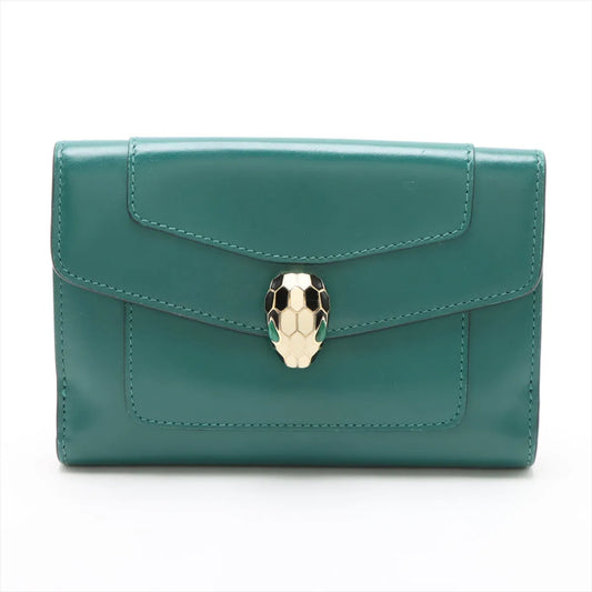 Bvlgari Serpenti Leather Compact Wallet Green x Purple