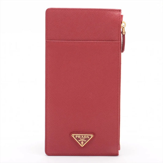 Prada Saffiano Leather Long Coin Card Wallet Red