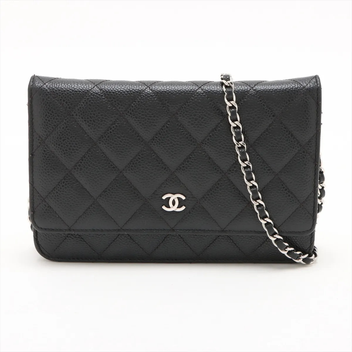 Chanel CC Logo Matelasse Caviar Skin Chain Wallet Black