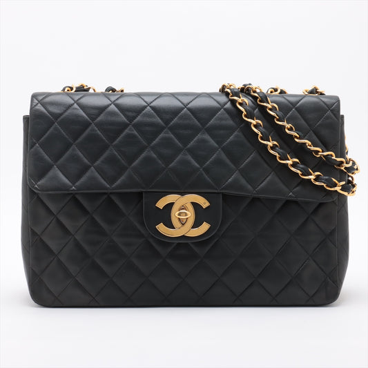 Chanel Matelasse Maxi Lambskin Single Flap Double Chain Bag Black