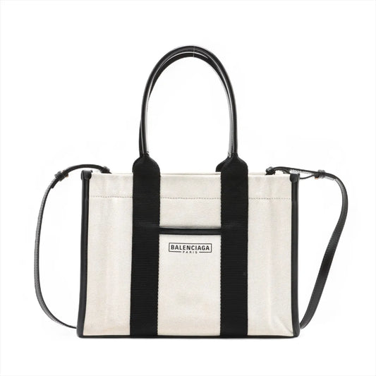 Balenciaga Hardware Canvas Leather Two-Way Tote Bag White x Black