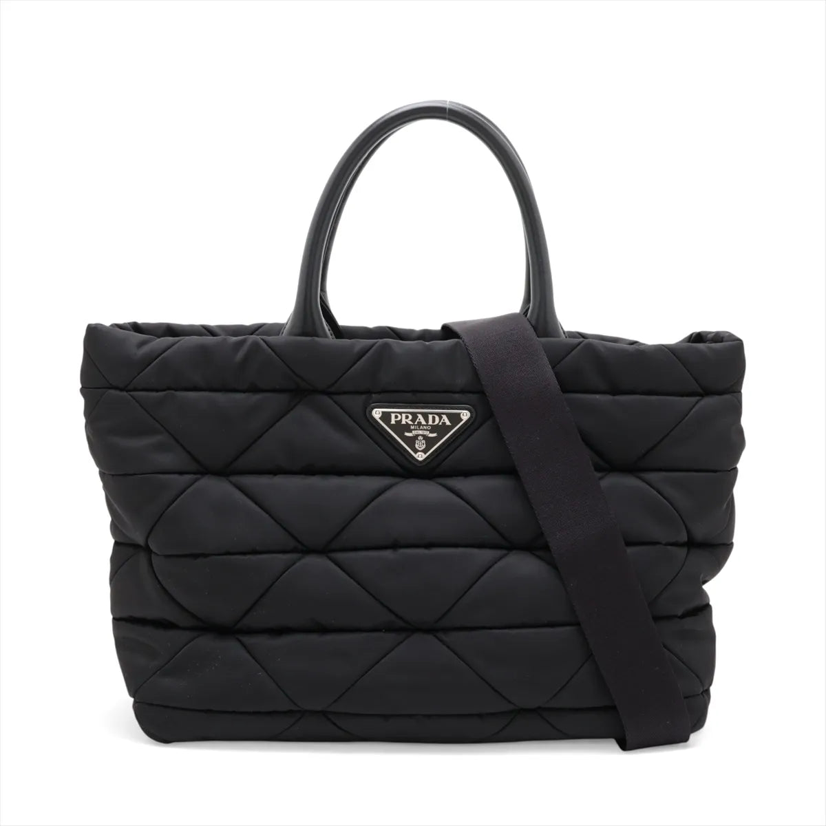 Prada Tessuto Quilted Nylon Leather Two-Way Tote Bag Black