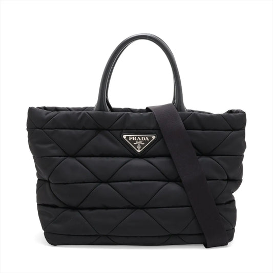 Prada Tessuto Quilted Nylon Leather Two-Way Tote Bag Black
