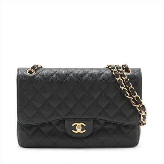 Chanel 30 Large Caviar Skin Double Flap Double Chain Bag Black