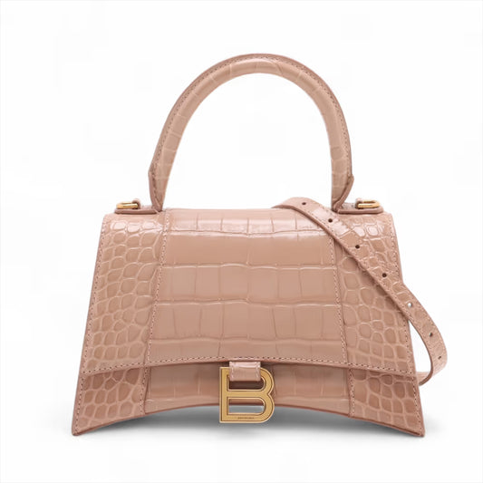 Balenciaga Hourglass Mock Croc Two-Way Handbag Beige