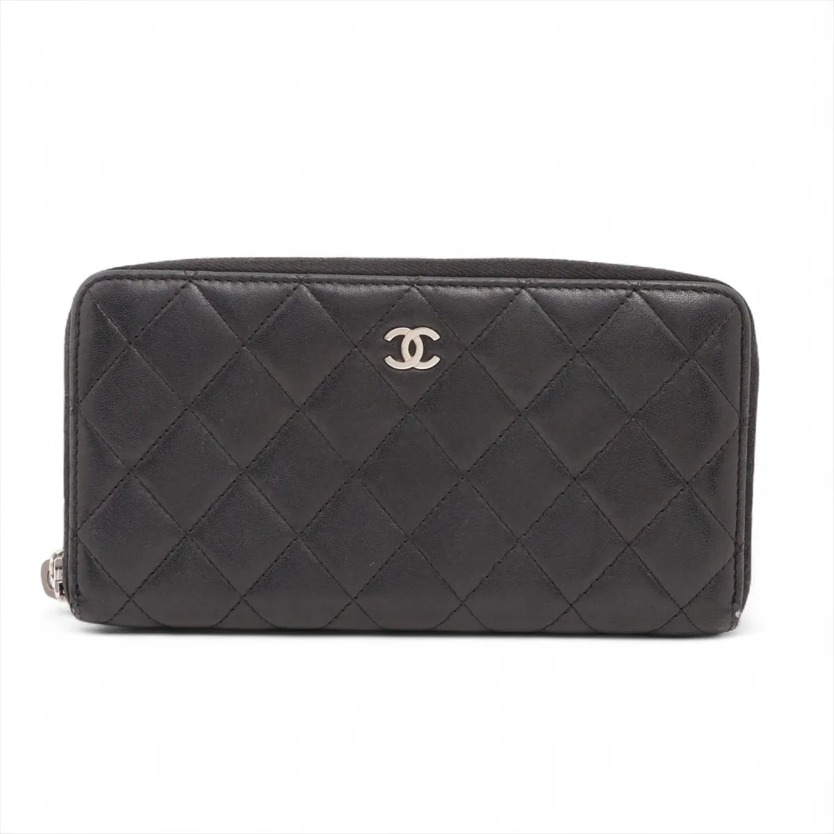 Chanel CC Logo Matelasse Lambskin Zippy Wallet Black
