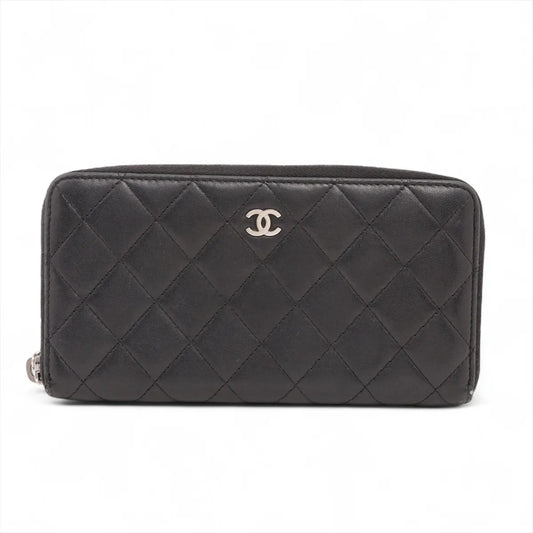 Chanel CC Logo Matelasse Lambskin Zippy Wallet Black