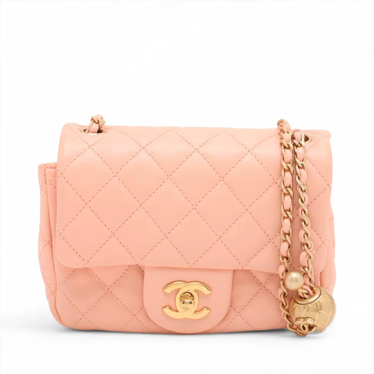 Chanel CC Logo Mini Matelasse Lambskin Coco Ball Single Flap Single Chain Bag Pink Salmon