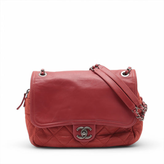 Chanel CC Logo Matelasse Leather Single Flap Double Chain Shoulder Bag Red * PREORDER *