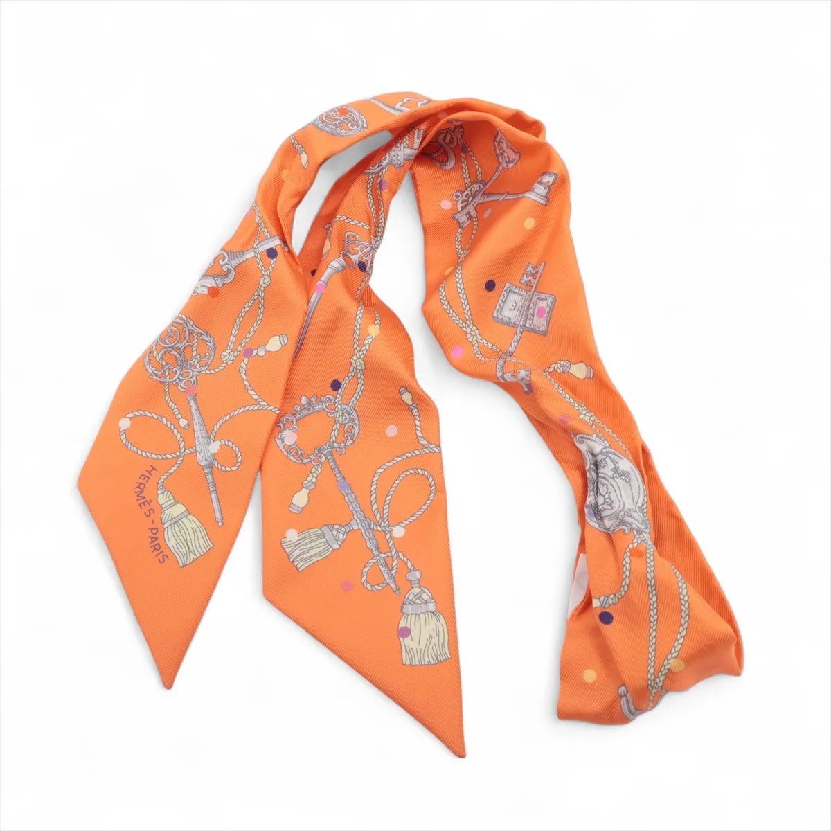 Hermès Twilly Les Cles Keys Silk Scarf Orange