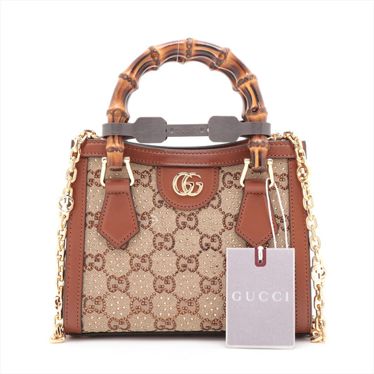 Gucci Diana Crystal Mini Tote Bag Beige x  Brown