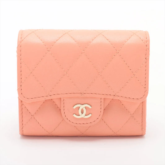 Chanel CC Logo Matelasse Lambskin Compact Wallet Pink Salmon