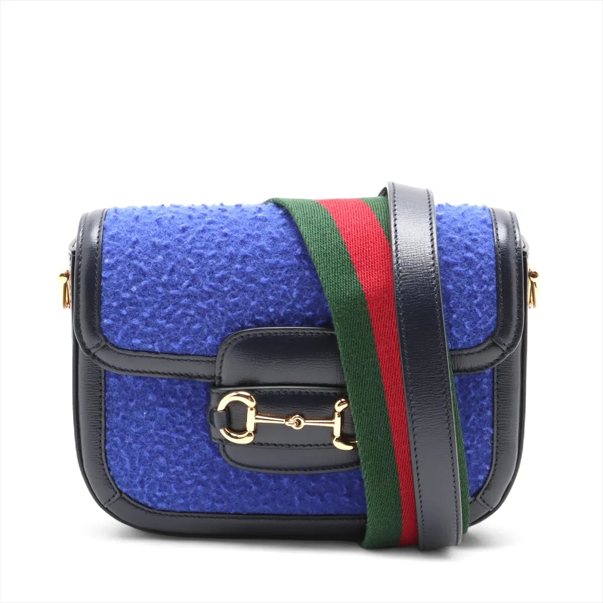 Gucci Horsebit 1955 Wool Leather Two-Way Shoulder Bag Blue x Black