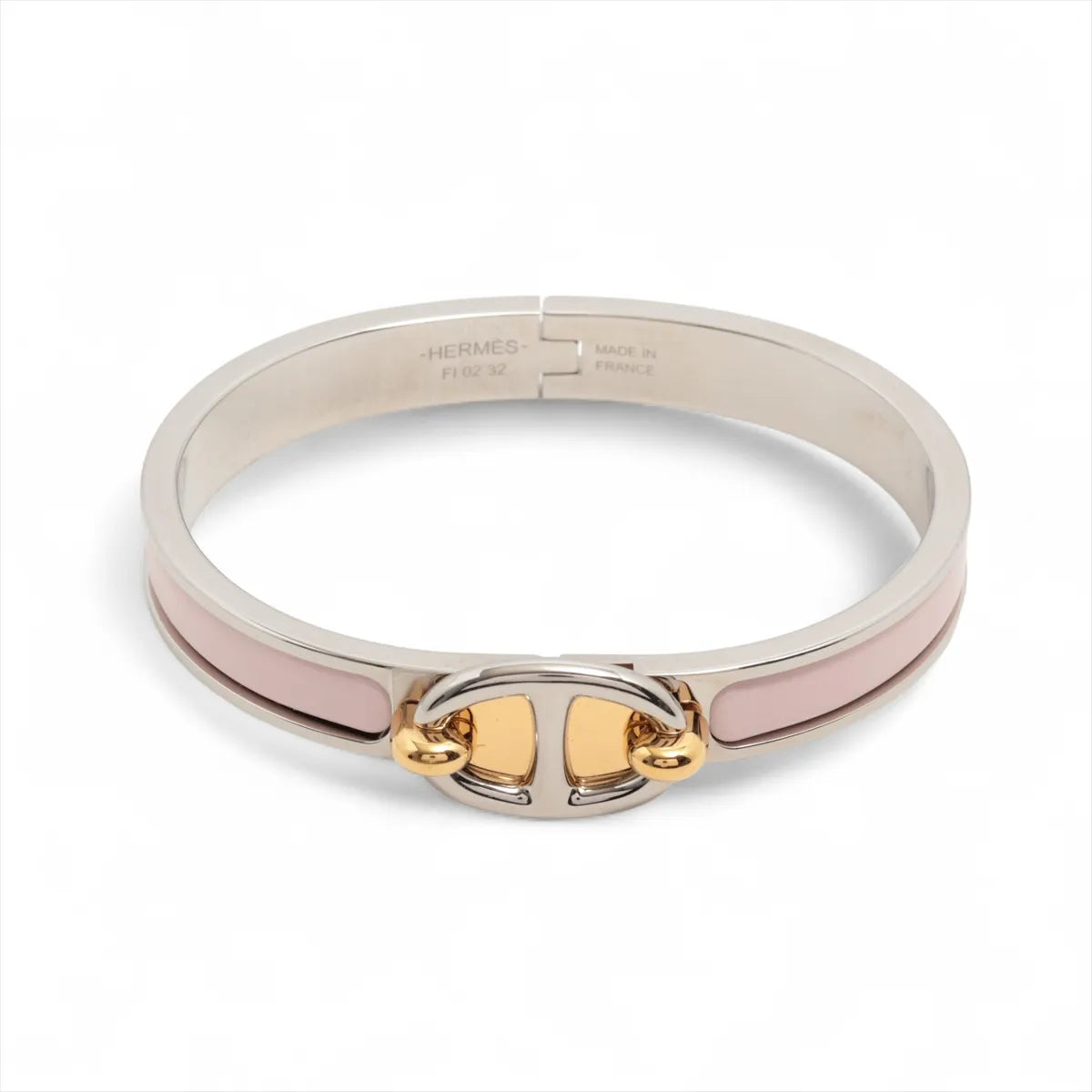 Hermès Mini Clic Chaine D'Ancre Bangle GP Silver×Pink