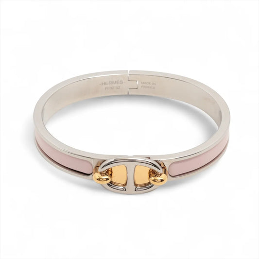 Hermès Mini Clic Chaine D'Ancre Bangle GP Silver×Pink