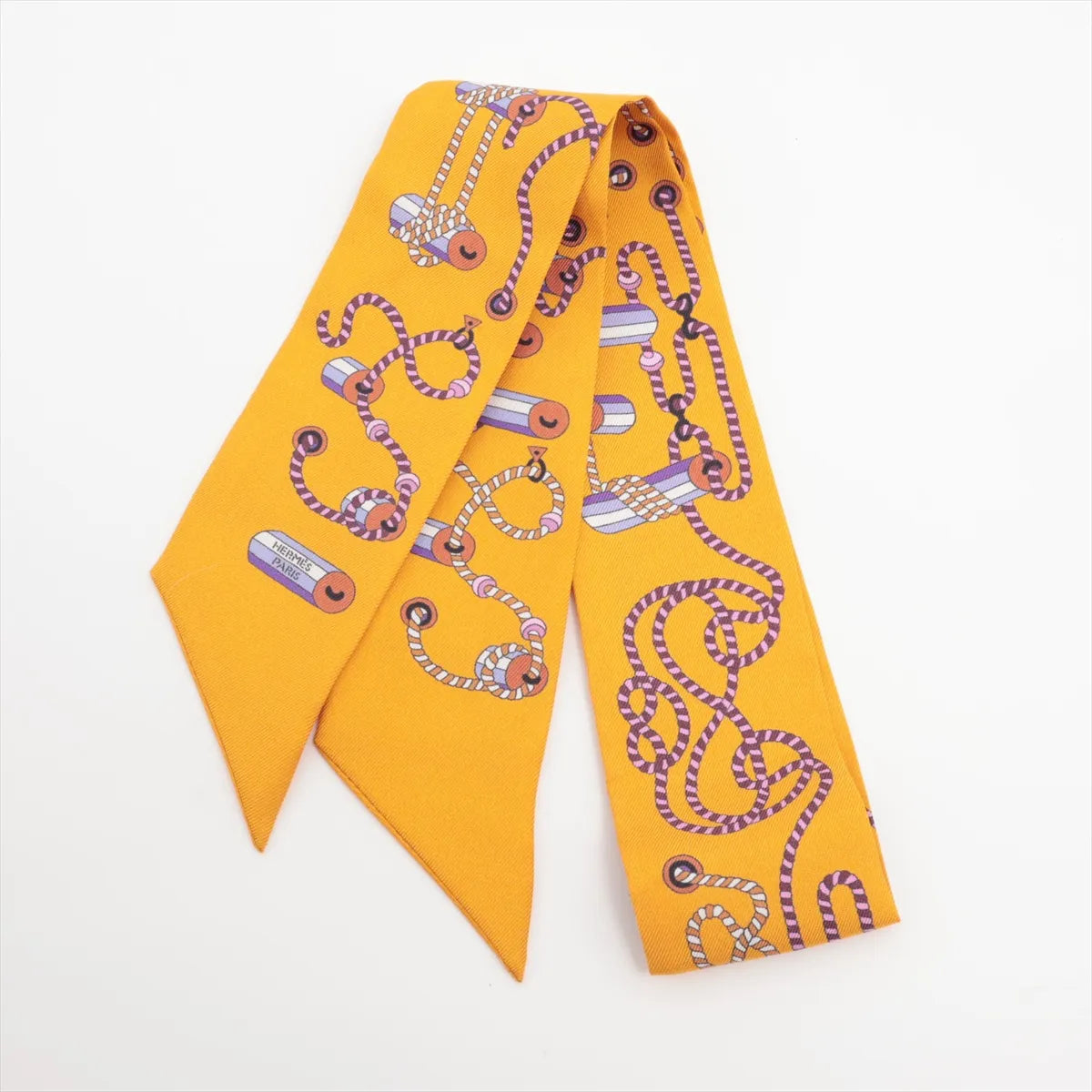 Hermes Twilly Cordages Silk Scarf Yellow