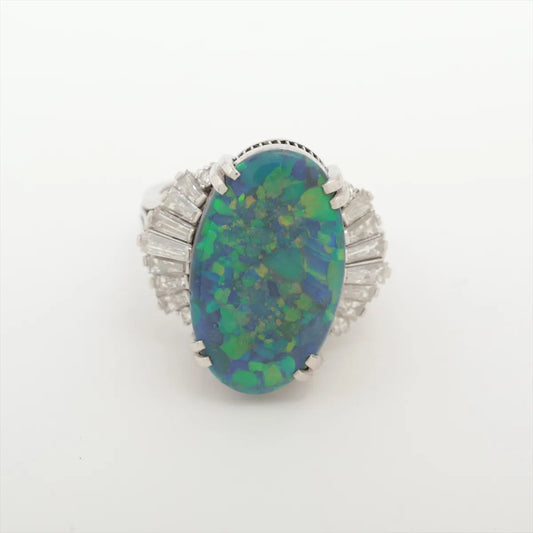 Black Opal Diamond Ring Platinum