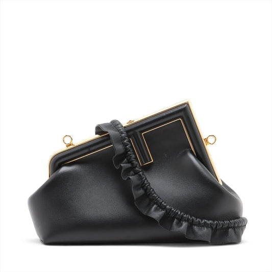 Fendi First Leather Chain Shoulder Bag Black