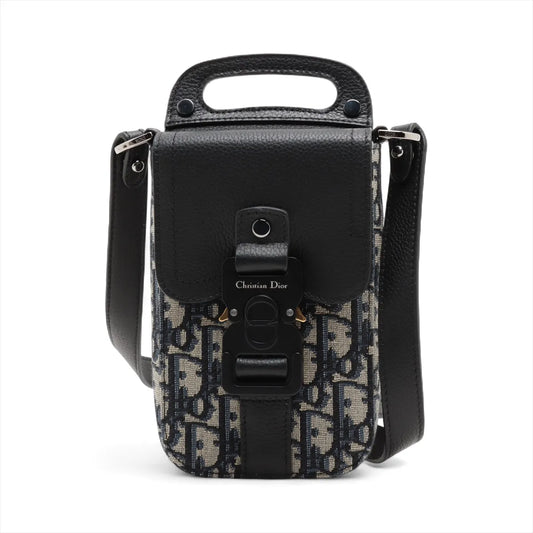 Dior Oblique Saddle Vertical Pouch Bag Navy Blue x Black