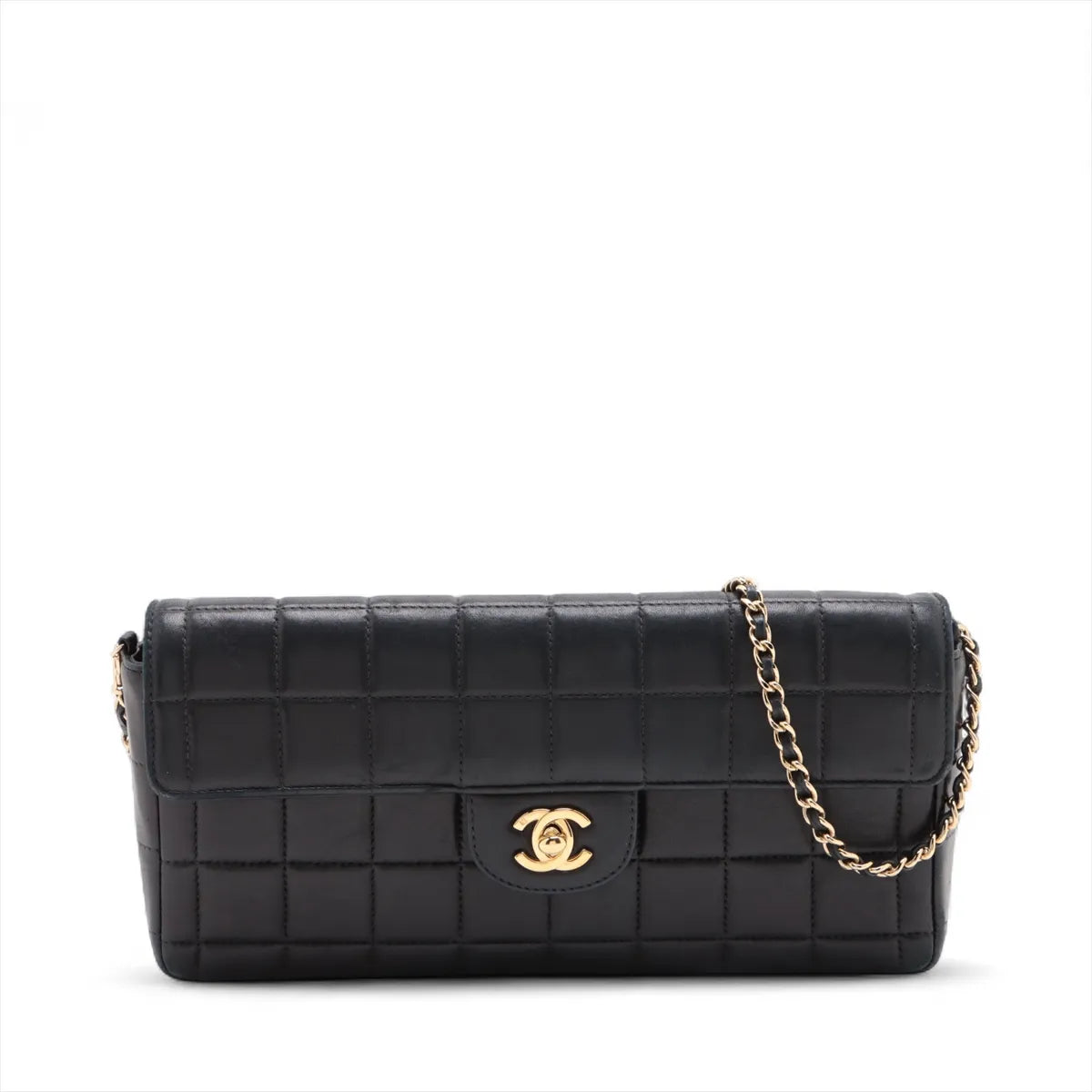 Chanel CC Logo Chocolate Bar Lambskin Chain Shoulder Bag Black