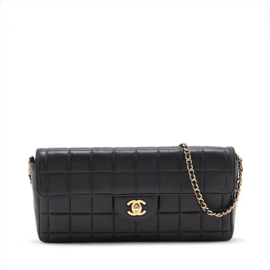 Chanel CC Logo Chocolate Bar Lambskin Chain Shoulder Bag Black
