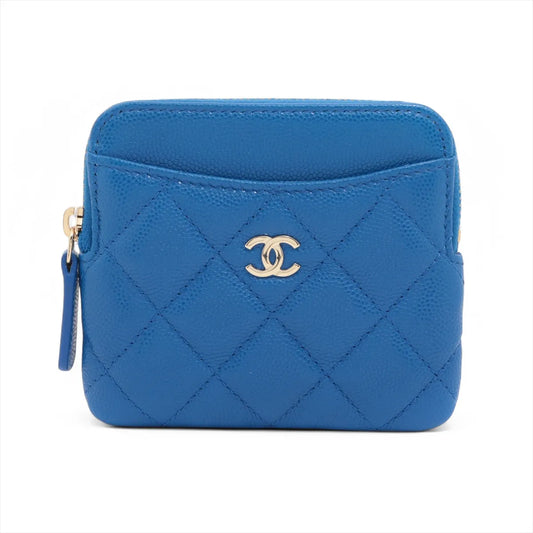 Chanel CC Logo Matelasse Caviar Skin Coin Purse Blue